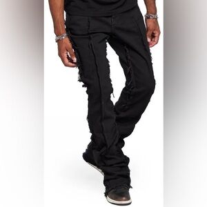 Valabasas Black Stacked Slim Fit Raw Exposed Seam Distressed Streetwear Jeans 42